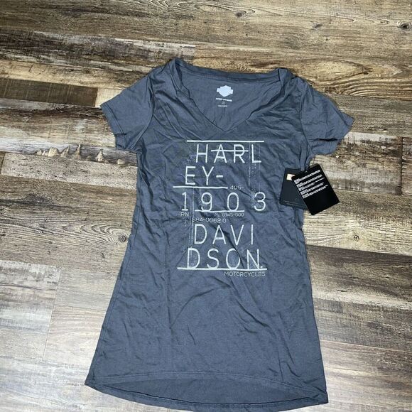 HARLEY-DAVIDSON Notch Neck Grey Tshirt 96203-16VM NWT Size S - Picture 1 of 7